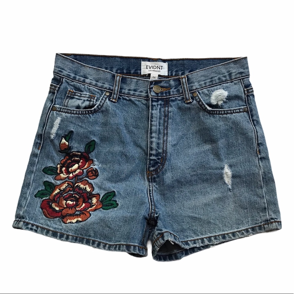EVIDNT Floral Embroidery Jean Shorts Size 26